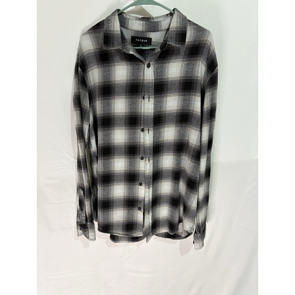 PacSun Plaid Black White Button Down Long Sleeve Shirt Mens Large Regular Fit